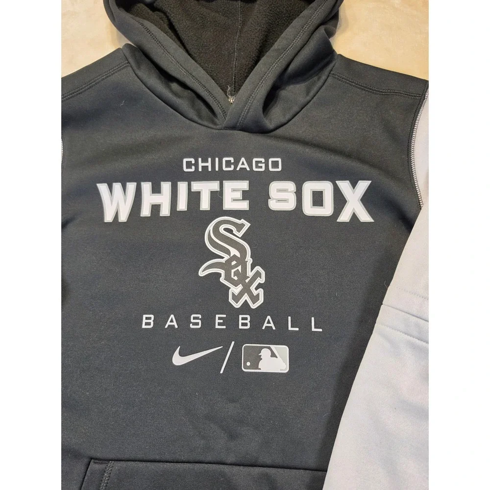 Nike‎ Chicago White Sox Therma-FIT Kids Hoodie Black Grey Baseball Size M 10/12